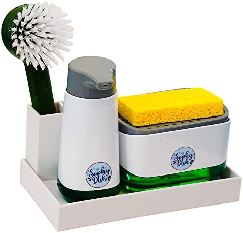 5 יח 'מתקן סבון מטבח ידני עם כיור משאבת מחזיק ספוג כיור משטח + מתקן לשטיפת ידיים וניתן למילוי קל | Acrylictray